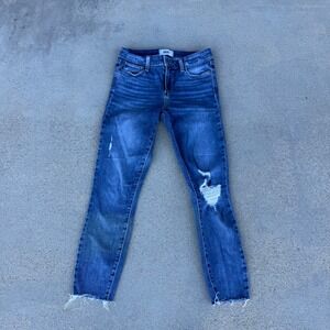PAIGE Verdugo Crop Size 26 Distressed Blue Denim Jeans Women Raw Hem